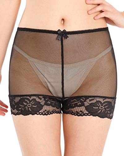 Satini Women's Nylon Sheer French Knickers Briefs Panties (Black, S)