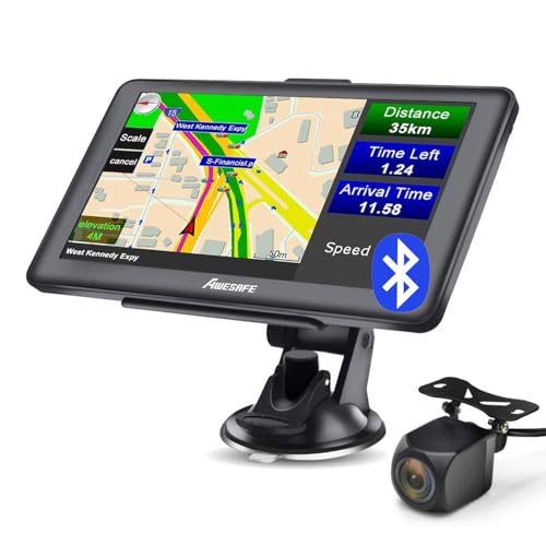 AWESAFE Sat Nav with Reverse Camera, GPS Navigation for Car UK EU Map, GPS Navigator Lorry Truck with Voice Guidance and Speed Camera Warning