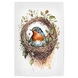 artboxONE Poster 45x30 cm Floral Rotkehlchen mit Blumen - 