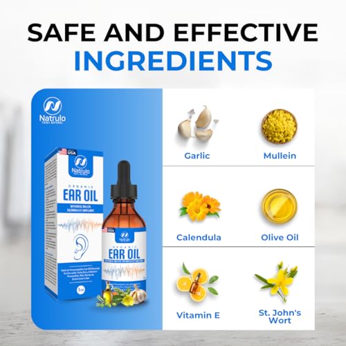 image for Natrulo Organic Ear Oil for Ear Infection - Natural Eardrops for Earac