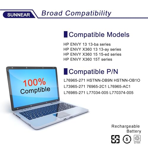 Image of BN03XL L77034-005 Laptop Battery Replacement for HP Envy 13 13-ba 13-AR 13-AY Envy X360 15 2020 15-ED 15M-EE 15M-EE0013DX 15M-EE0023DX Series Notebook HSTNN-DB9N L73965-271 L76985-271 51Wh