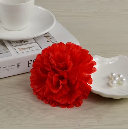 50 Artificial Silk Carnation Flower Head With Stems Set,Vase Fillers, For Home Bridal Wedding Party Birthday Cake Ornaments,Handmade Wrist Corsage,3" Multiple Petals Heads With 8" Stems (Red) #TOP4