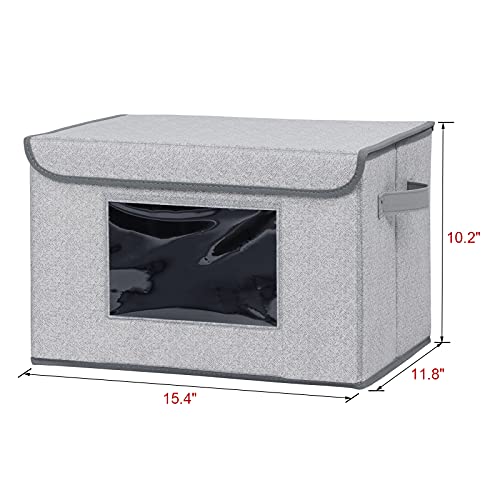 Univivi Fabric Storage Bins [4-Pack] Foldable Storage Cubes With Lids And Handles Closet Organizer For Shelves, Bedroom, Home (Grey, 15.4''X11.8''X10.2'') #TOP1