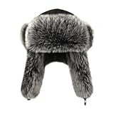 Men Russian Cossack Ushanka Trapper Hat Suede Faux Fur Hunter Hat Thick Furry Trooper Hat with Earflaps Skiing Cap Black
