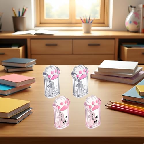 4Pcs Pink and Grey Manual Pencils Sharpeners Kids Cat Claw Pencil Sharpener Stationery with Lid for Office Home Supplies Pencil Sharpeners - Thumbnail 5