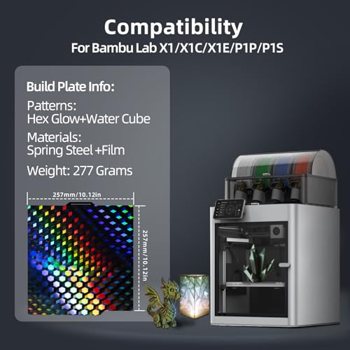 Image of IdeaFormer-3D Holographic PEG Build Plate for Bambu Lab X2D P2S P1S P1P X1C X1 A1, Rainbow Hex Glow+Water Cube Smooth Spring Steel Effect Sheet X2D P2S P1S X1C A1 Bed Plate for Bambu Labs 256x256mm