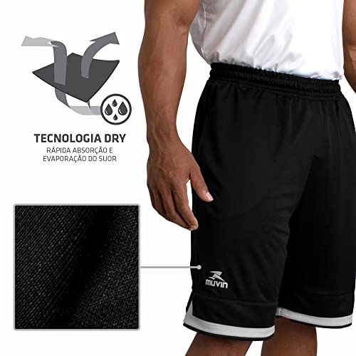 Bermuda Basquete Masculino Muvin – 100% Poliéster – Bolsos - Cordão de Amarração - Shorts – Treino -