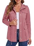 MAGCOMSEN Casual Utility Jacket Women Anorak Military Fall Cargo Jackets Snap Button Parka Safafi Coats Outerwear with Pockets Gray Pink