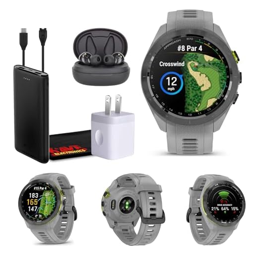 Garmin Approach S70 42MM Gray- Fitness Tracker Golf GPS Premium Smartwatch for Men, Lightweight Touchscreen AMOLED Display and Pre-Loaded Courses Bundle with Air Pro TWS Truly Wireless Earbuds -
