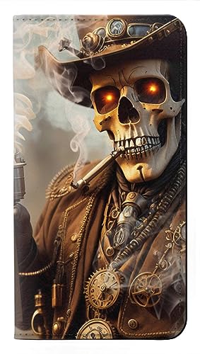 Étui iPhone 17 Pro Max Steampunk Skull housse antichoc clapet cuir anti-rayure