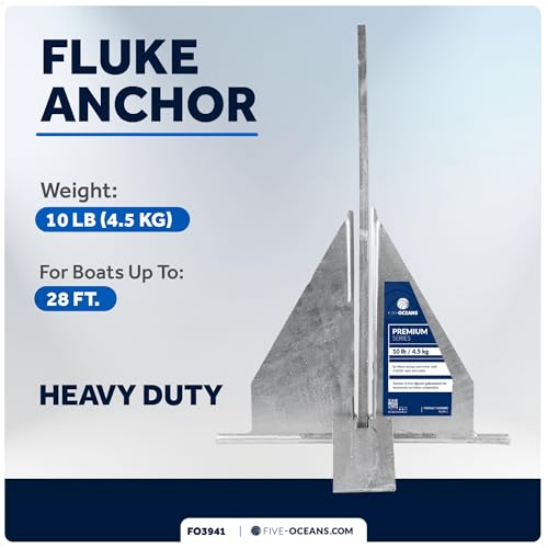 image for Five Oceans Boat Anchor - Fluke Anchor, 10 Lb, Galvanized Steel Boat A