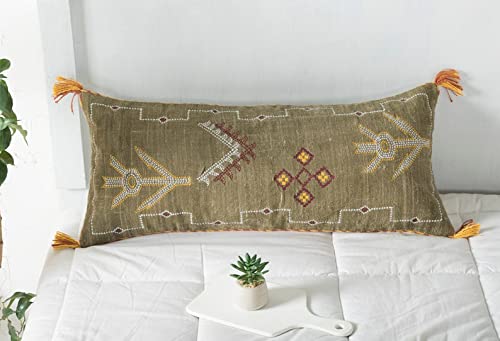 Labhanshi Hand-Woven Cotton Lumbar Pillow Cover, Brown, 12x28