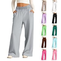 Girls Wide Leg Joggers Kids Thick Warm Tracksuit Bottoms Elastic High Waist Straight Leg Baggy School Trousers Solid Color Oversized Sweatpants with Pockets (Blackish Green, 11-12 Years)