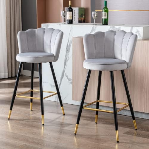 Wahson Velvet Bar Stools Kitchen Counter Chairs Set of 2 Breakfast Bar Chairs with Metal Legs&Backrest, High Stools for Kitchen Island/Home Bar,Green