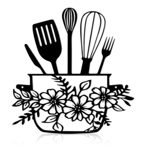 Leseogye Wanddeko Metall Schwarz Küchenutensilien Wanddekoration, Metall Bilder Küche Wanddeko für Küche Esszimmers Wohnzimmers Café Arbeitszimmers 22x24 cm