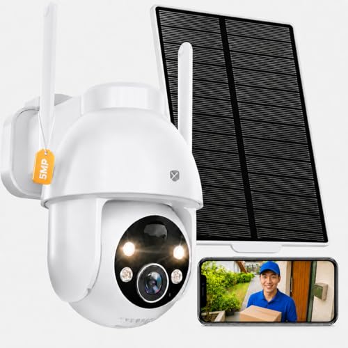 YESKAMOO 防犯カメラ ソーラー 500万画素 工事不要 2本ネジ簡単設置 電源不要 監視カメラ ワイヤレス 屋外 5MP 360°PTZ