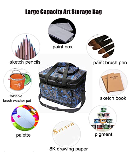 Image of Art Supplies Organizer Bag Craft Tool Storage Tote Arts and Crafts Carrying Case Artist Travel Carrier Bag with Headband Waterproof Paint Box Foldable For Drawing Sketch Painting Sewing Large Capacity