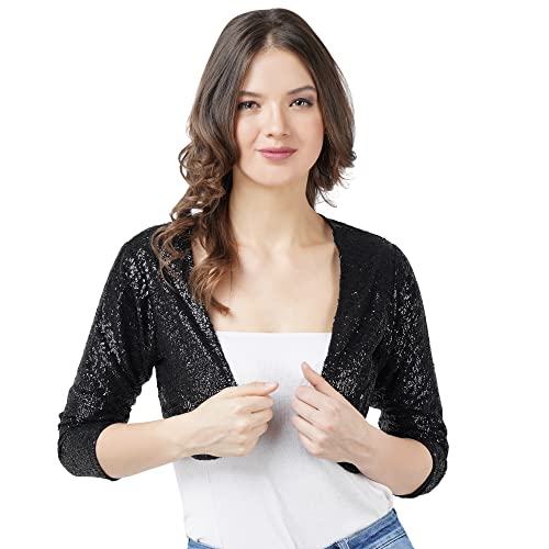 Image of Women Cropped Length Sequinned /Embroidered Front Open Shrug /Bolero with Lining