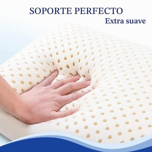 Almohada de látex natural para dormir, almohada suave de tamaño Queen para personas que duermen de lado, espalda y estómago, funda de algodón transpirable extraíble