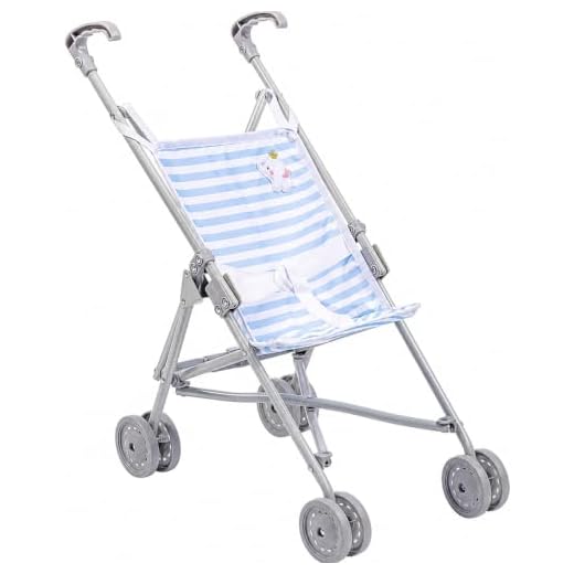 JC Toys | Berenguer Boutique | Single Umbrella Baby Doll Stroller | Elephant Theme | Blue | Ages 2 +