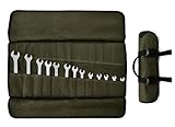 Under NY Sky Tool Roll Organizer, 24 Pockets, Waxed Canvas, Heavy-Duty Wrench Bag, Portable Hand Tool Pouch for Mechanics, Electricians, and Hand Tools - Green