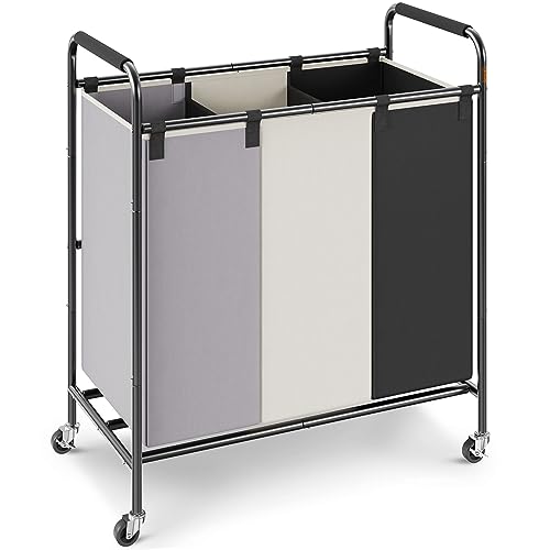 VEVOR 3-Section Laundry Basket, Heavy Duty Laundry Hamper Storage Organizer, Laundry Sorter Cart...