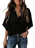 Dokotoo Womens Summer V-Neck Wrap Blouse - Short Sleeve, Dressy Chiffon, Business Casual, Black XL