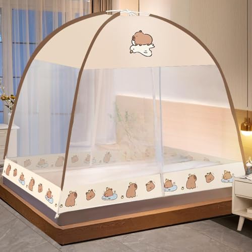 蚊帳 テント ワンタッチ 【2025改良型・折りたたみ・底生地付き】 かや モスキートネット ベッドテント 虫よけ 蚊よけ ムカデ対策 組み立て簡単 収納便利 通気性 高密度 夏用 (きのくま, 120*200*142cm)（Amazon）