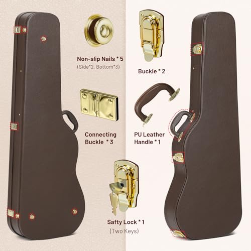 CAHAYA E-Gitarre Hartschalen Gitarrenkoffer - Gefütterter Gitarren Schatulle - Robuster PU E-Gitarren Koffer mit Sicherheitsverschluss für Standard E-Gitarre-Braun CY00343-1