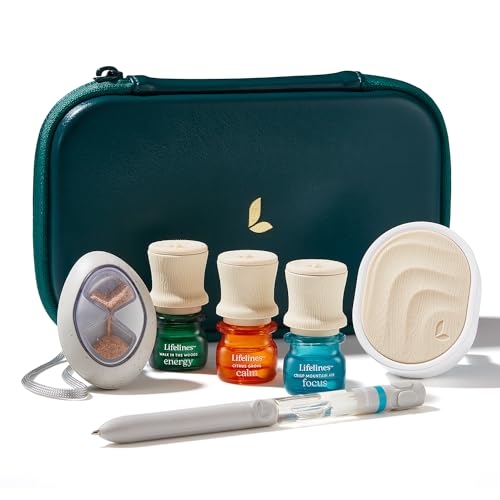 Lifelines Sensory Essentials Travel Set, Includes Pen Diffuser, Grounding Stone Fidget, Everyday Diffuser, and Three Bottles of Lifelines Essential Oil Blend in Travel Case
