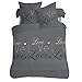 Vision - Bettwäsche Love Anthrazit – Bettbezug 240 x 220 cm mit 2 Kissenbezügen für Doppelbett – 100 % Baumwolle