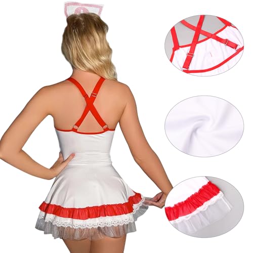 Satohom Women Lingerie Set Nurse Uniform Cosplay Costume Women Maid Outfit Nightwear Mini Tartan Skirt Fancy Dress for Halloween Nightclub Theme Party - Image 4
