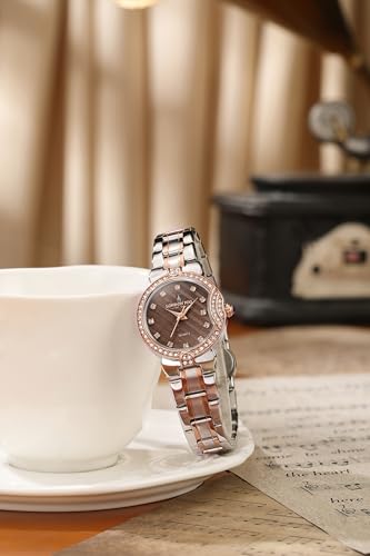 Image of London Fog Crescent Collection Analog Quartz Watch for Women - Round Textured Dial, Crystal-Studded, Diamond-Style Hour Markers, Stainless Steel Strap - LFW20005
