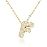 Letra de Burbuja Dorada, Inicial de Burbuja chapada en Oro en Capas, Colgante con Inicial de Globo de circonita, Oro para Mujeres y niñas