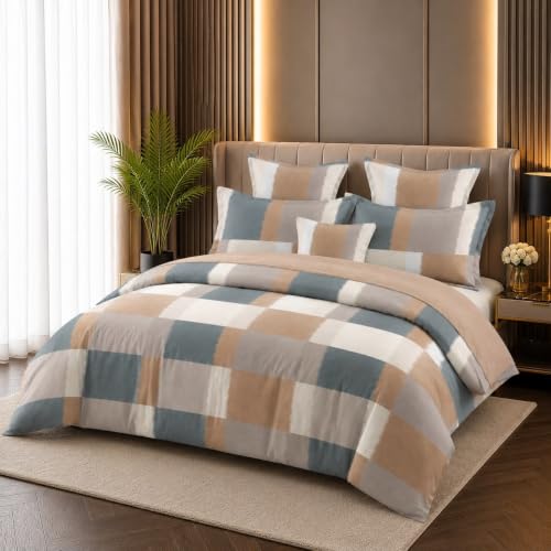 Image of Modern Checkered Double Bedsheet with 2 Matching Pillow Covers Soft Breathable Printed Bed Sheet Plaid Pattern Bedding Set for Bedroom Home Hotel Everyday Use (60 * 90)