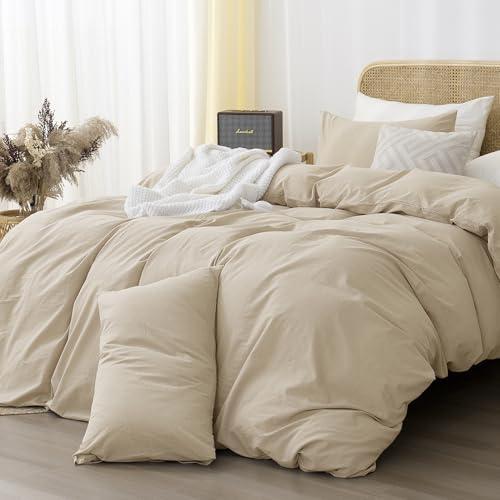 ATsense Bettwäsche 135x200 Baumwolle 2teilig, Stonewashed Bettwäsche-Sets Hell Taupe Ähnlich wie Leinen, Oeko-TEX… – Ansicht 2