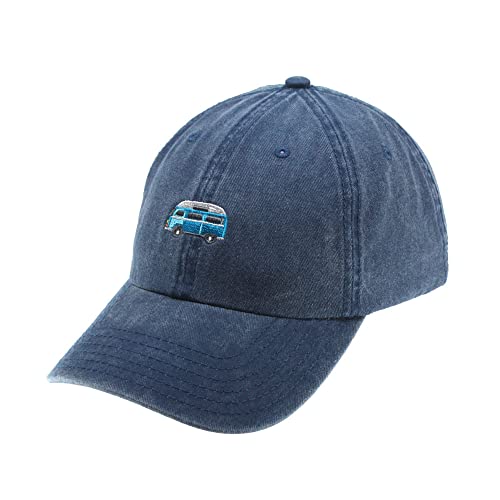 Classic Vintage Car Minibus Embroidered Washed Cotton Adjustable Dad Hat Baseball Cap (Minibus Washed Navy)