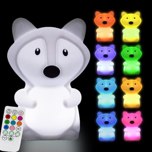 Image of MUID Fox Silicone Night Lamp | Rechargeable Nursery Night Light for Kids, Portable Color Changing LED Nightlight - Break Resistant, Eye Caring, Adjustable Brightness & Color and Time Setting