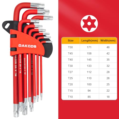 Miniatura 3 de Dakcos Juego De 18 Llaves Allen Y Torx Con Mango, 1,5 Mm-10 Mm, T10-T50, Cr-V