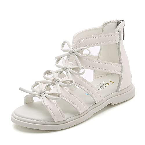 Girls Bow Gladiator Sandals Toddlers Strappy Open Toe Sandals Summer Flats Shoes with High Back Zipper for Toddler Little Big Kids