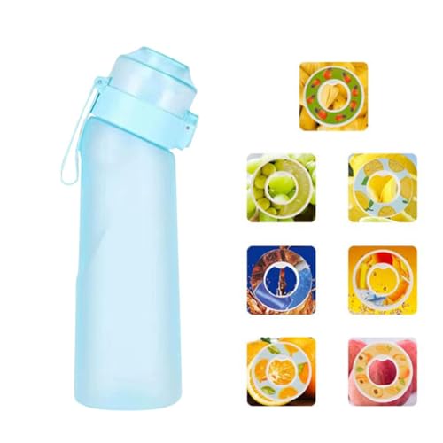 19種類のフレーバー、650ml フルーツフレグランスウォーターボトル、味のする水筒、水の味が変わる水筒、BPAフリースポーツエアウォーターアップボトル、フィットネスヨガアウトドア用スポーツウ、砂糖0カロリー、香り付き、屋外使用、ポータブル、ジム、ヨガ、学校、オフィスに最適 (マットブルー)