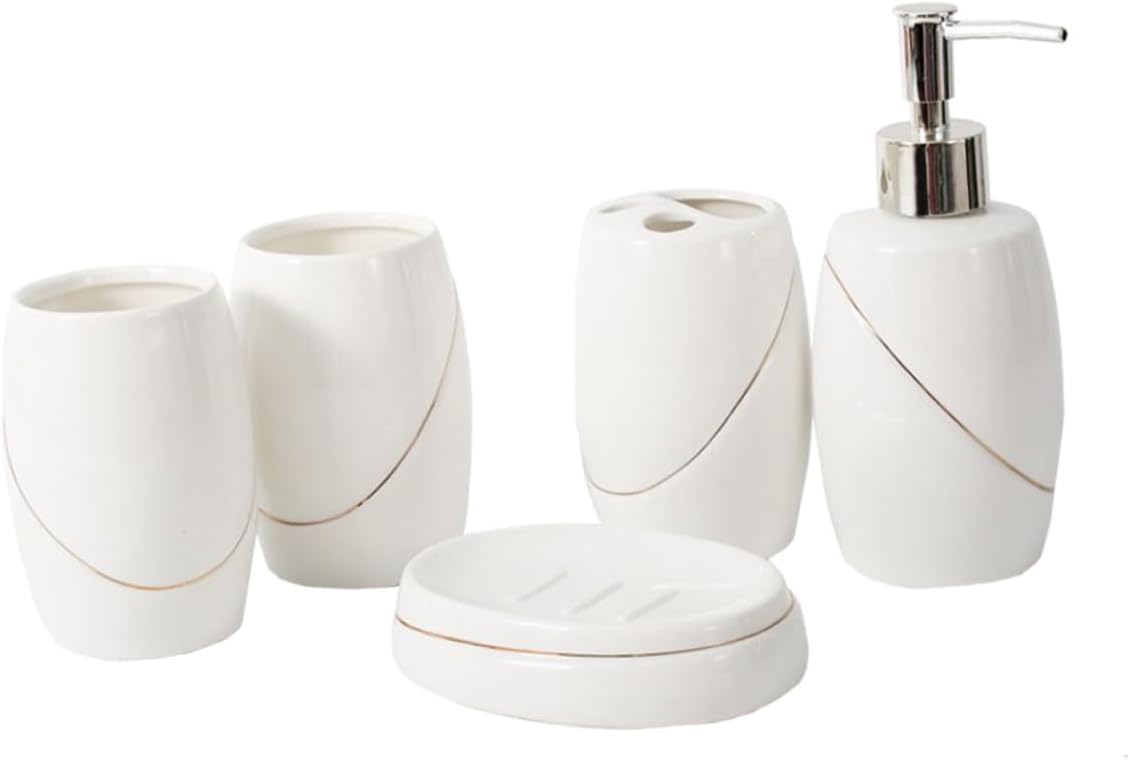 Amosfun 5Pcs Bathroom Accessory Toothbrush Holder Tray Lotion Bottle Mouthwash Cups Space Saving Easy to Clean for Organized Bathrooms