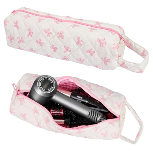 Hair Tools Travel Bag Cute Compact Case Compatible with Dyson Airwrap & Shark Flexstyle Curling Iron & Flat Iron Storage Organizer 14 Portable Hair Accessories Bag (Pink)