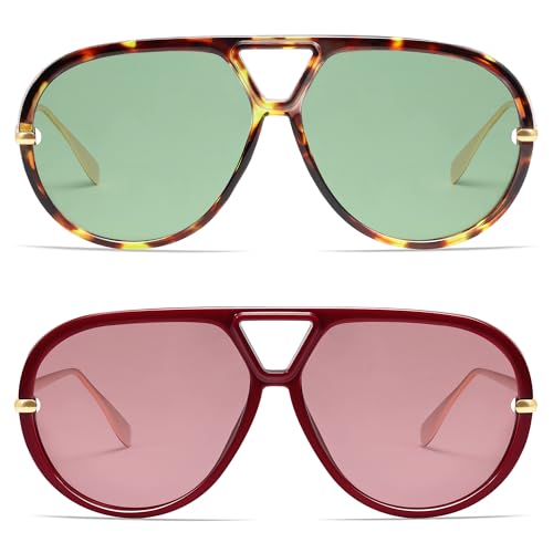 Image of VANLINKER Oversized Trendy Polarized Aviator Sunglasses for Women Men Retro Round Sunglasses Vintage Shield Shades VL9798
