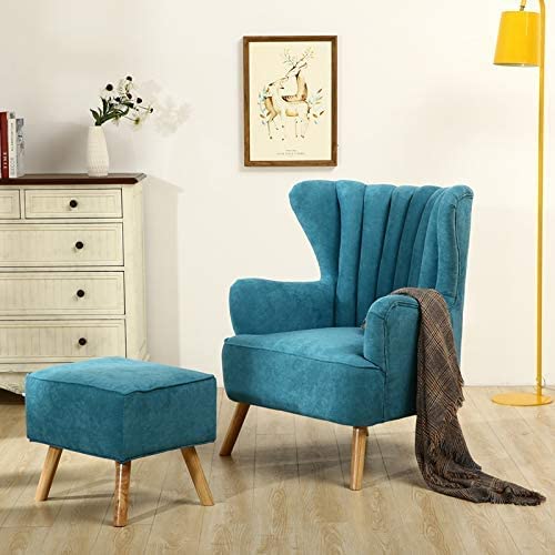 Image of Wing Chair for Living Room and Bedroom - High Back Cushioned Lounge Single Seater Sofa - Luxury Rest Arm Chair (Blue)