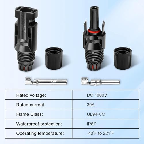 Image of BACKBONE Solar MC4 Connector Kit - 15 Pairs Male & Female for Solar Panel Cables | Waterproof, Durable & Easy-Install PV System Connectors (Pack Of 15)