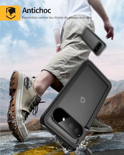 Lanhiem Coque pour Google Pixel 9A IP68 Étanche Antichoc Intégrale, Noir – vue 3