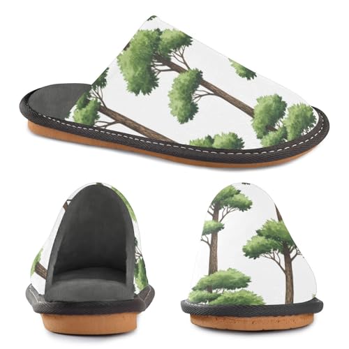 Slippers for Women Tree Pattern with Green Leaves Soft Fuzzy Women's Slippers Indoor and Outdoor Shoes2