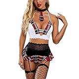 shengli Women Sexy Lingerie Set School Girl Outfit Slutty Underwear for Sex Mini Tartan Skirt Anime.