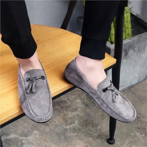 Lightweight Casual Slip-on Loafers Shoes for Men Round Toe Suede Vamp with Tassel Flat Heel Slip Resistant3
